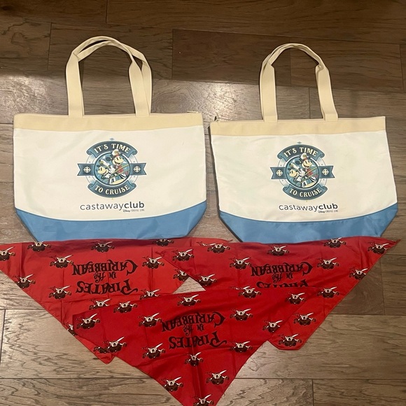 Disney Accessories - 2 disney cruise line castaway club tote bags, 3 disney bandanas
